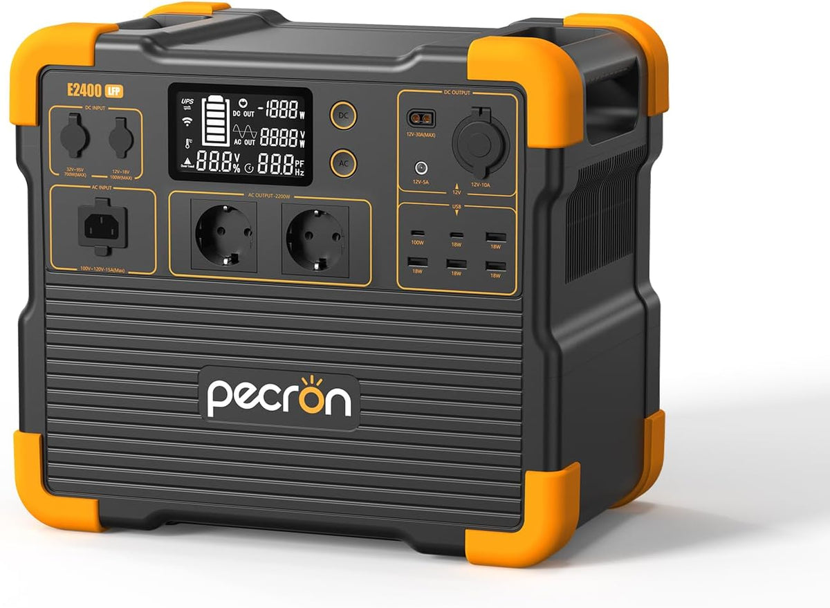 pecron Groupes éléctrogènes, 2048 Wh, 8192 Wh, 2400 W, Noir/Marron, Station d'énergie portable E2400LFP, LiFePO4 (extensible à )