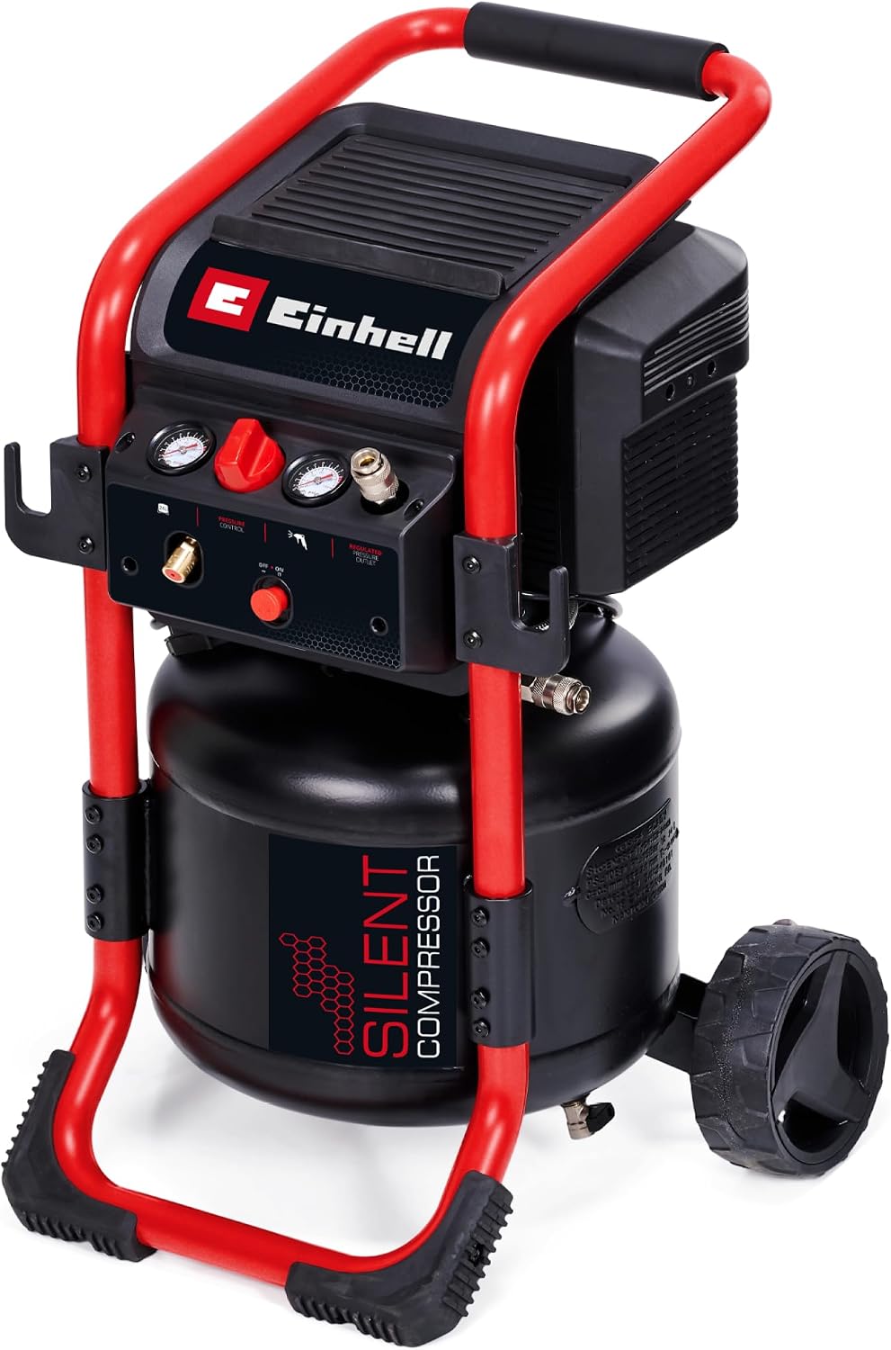 Einhell Compresseurs d'air, 1500 W, 24 L, 10 bar, 240l, Noir/Rouge, Compresseur à air silencieux TE-AC 240/24 Silent (