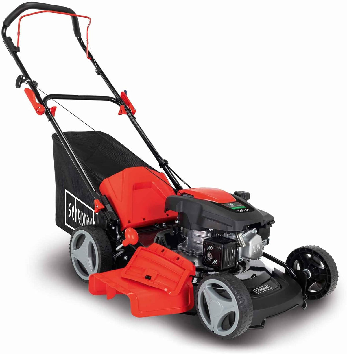 Scheppach tondeuse à gazon, 46 cm, 55 l, Noir/Rouge, à Essence MP150-46, Moteur à Essence 4 Temps 3, Largeur de Coupe