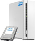 SIMPLETEK Boîtiers, Gris/Blanc, - Système de stockage réseau domestique NAS avec 2 Go de RAM, 1-Bay avec disque dur de 750 Go préinstallé