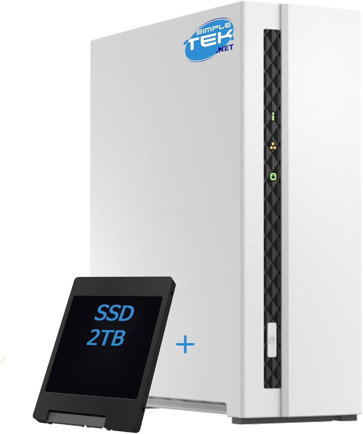 SIMPLETEK Boîtiers, Gris/Blanc, - Système de stockage réseau domestique NAS avec 2 Go de RAM, 1-Bay avec SSD 2To préinstallé