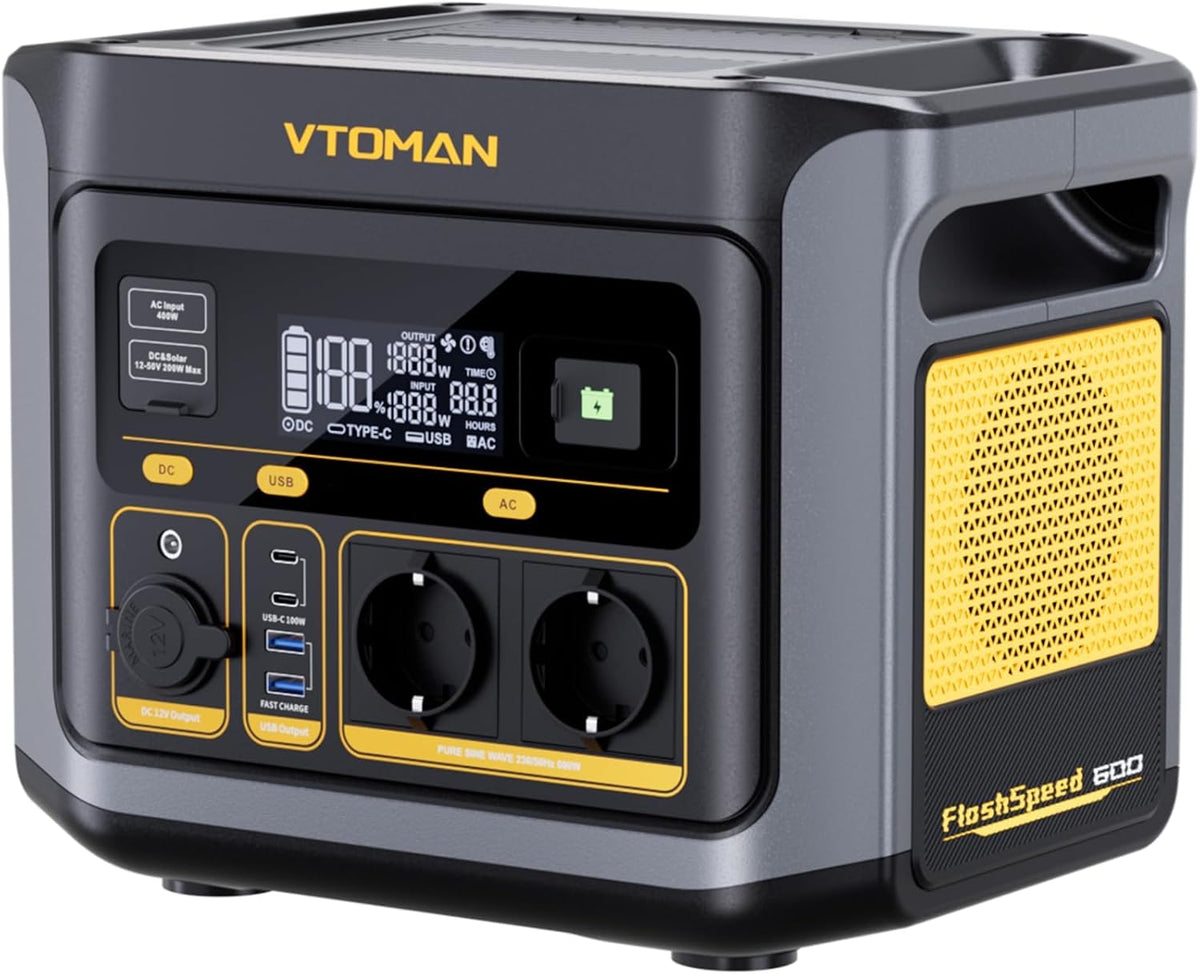 VTOMAN groupe électrogène, 499 Wh, Noir/Bleu, FlashSpeed 600 Générateur Électrique Portable, Charge Rapide