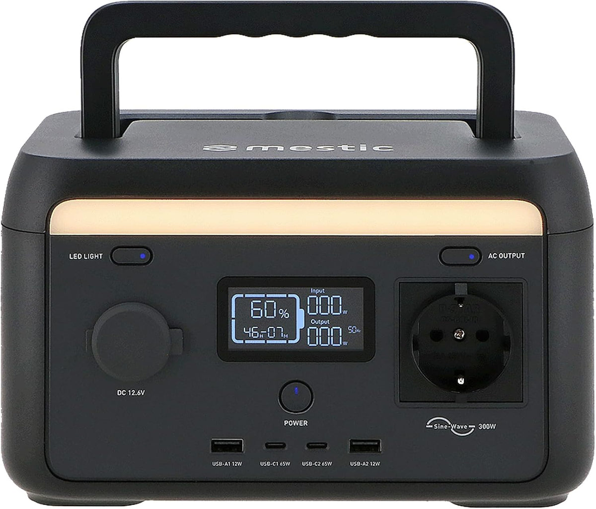 Mestic groupe électrogène, 300 W, 204 Wh, plastique et métal. Dimensions (L x l x H) : 24,8 x 16,4 x 15 cm. Poids du produit : 3,55 kg, Noir/Gris