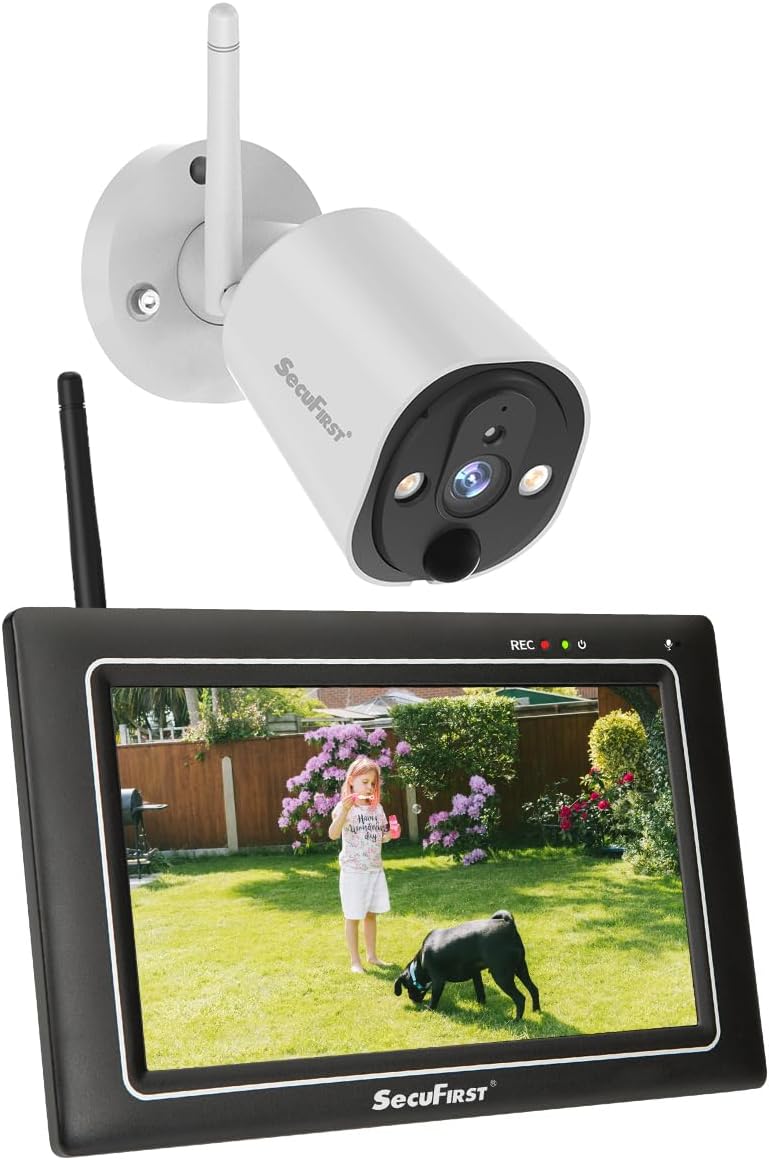 SecuFirst Moniteurs vidéo, Noir/Gris, Kit 2K Caméra de Surveillance Extérieure sans Fil avec Moniteur