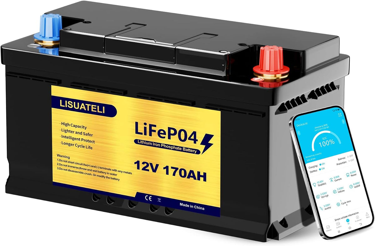 LISUATELI panneau solaire, 12 V, 170 Ah, Noir/Gris, Batterie au lithium LiFePO4 intégrée 150 A BMS, protection contre les basses températures