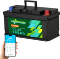 Mjbsan batterie, 12 V, 140AH, 1792 Wh, Noir/Vert, lithium LiFePO4 H190 avec Bluetooth, BMS 150A, durée de vie maximale de plus de 15 000 cycles