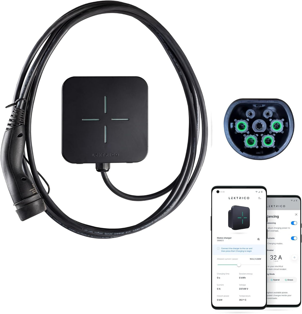 LEKTRI CO Chargeurs de batterie, 5 m, 22 KW, Noir/Blanc, LEKTRI·CO Home Borne de Recharge Intelligente pour VE avec Wi-FI