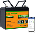 ECO-WORTHY batterie, 12 V, 100AH, Orange/Noir, Bluetooth Lithium avec Protection de BMS et de Basse Température