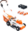 RURIS POWER FOR NATURE tondeuse à gazon, 37 cm, 75 mm, 20 V, 4 Ah, Blanc/Orange, RURIS sans Fil RXI3744e, Largeur de Coupe