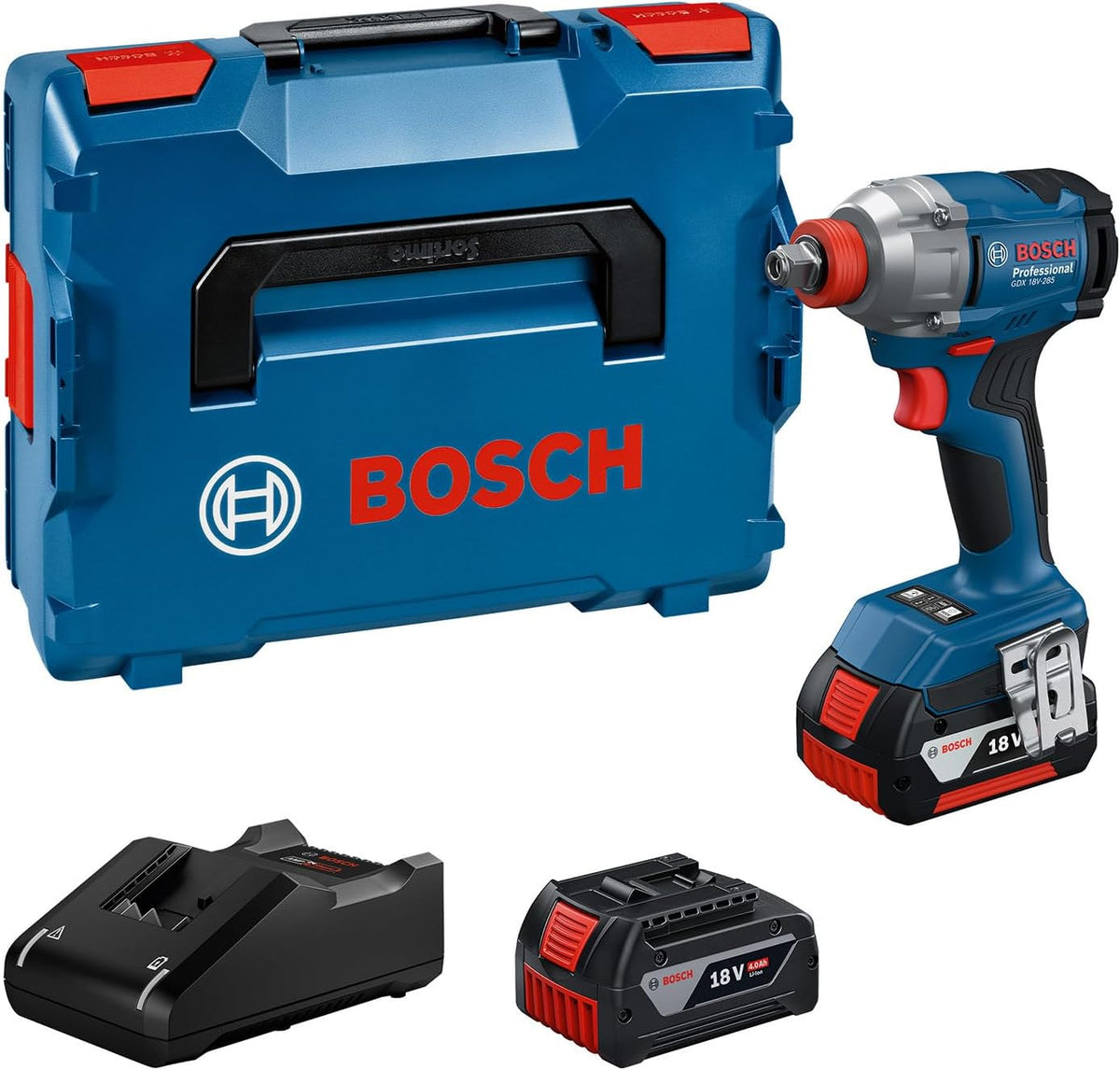 Bosch Professional Visseuses à choc, 18 V, 4.0 Ah, Bleu/Noir, System boulonneuse sans-fil GDX -285 (avec 2 batteries GBA