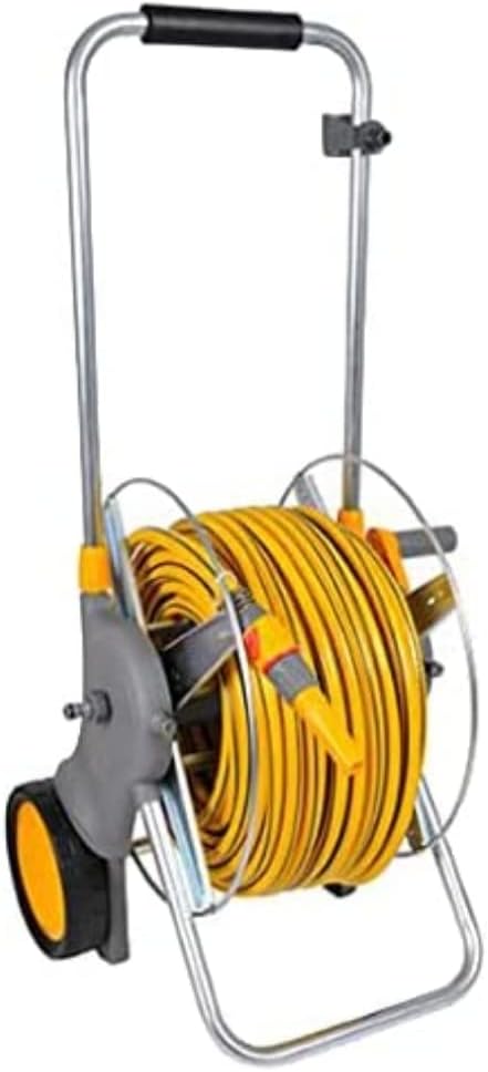 Hozelock Chariots d'arrosage, 30 m, Gris/Blanc, Grand dévidoir Chariot métallique avec Tuyau de et raccords 2461R0000