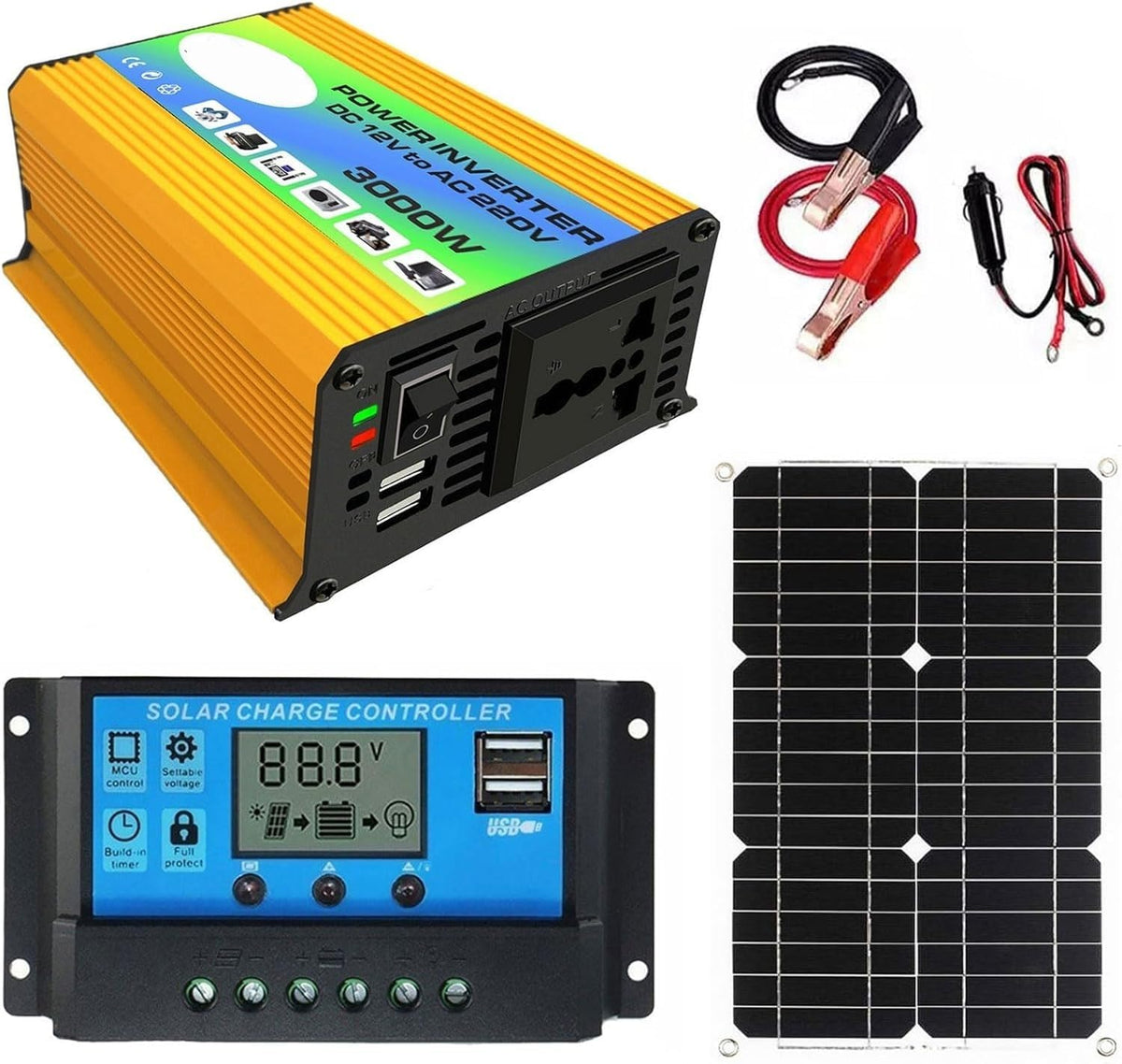 UQUWCUXFI panneau solaire, 42x28x2,5 mm, 50 W ± 5 %, conversion intelligente automatique DC 12 V/24 V., 3000 W, 18 W, substrat en aluminium, Noir/Bleu