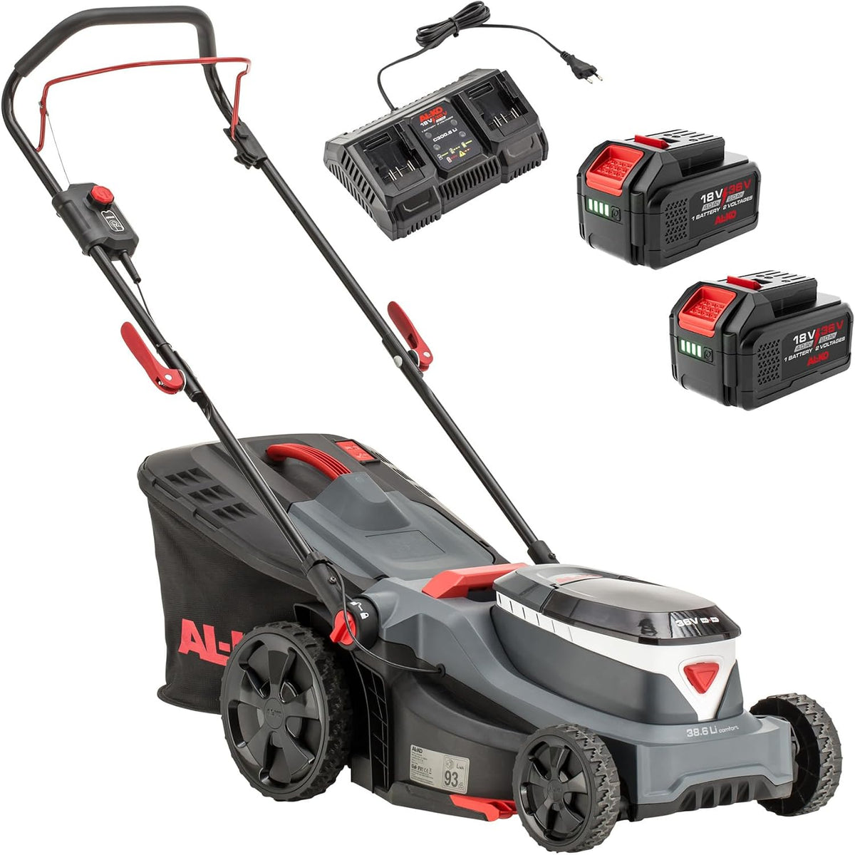 AL-KO tondeuse à gazon, 38 cm, 500 m, 36 V, 4 Ah, 2 Ah, Gris/Noir