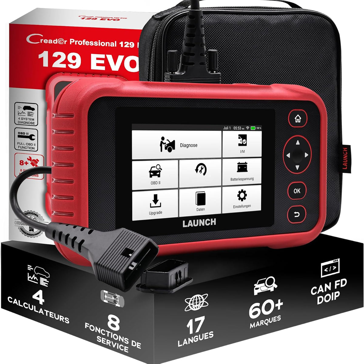 LAUNCH Outils diagnostics pour système de moteur OBD-II, Noir/Rouge, CRP 129 Evo V3 Valise Diagnostic Auto OBD2