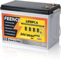 FEENCE Batteries de voiture, 24 V, 100 Ah, Gris/Jaune, Batterie au lithium LiFePO4 de petite taille avec BMS 100 A intégré