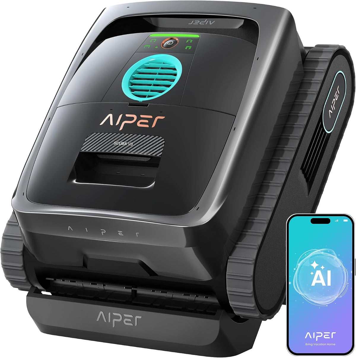 AIPER Systèmes de nettoyage automatique, 200 m, Noir/Gris, (Nouveau 2026) Scuba V3 Robot Piscine Fond et Parois avec Vision par IA