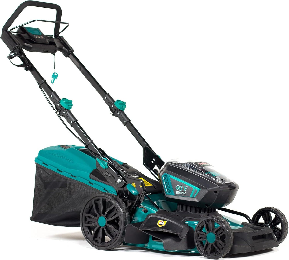 NAC NEW AMERICAN CONCEPT tondeuse à gazon, 20 V, 6,0 Ah, 46 cm, 50 litres, Noir/Bleu, largeur de coupe, volume du panier de ramassage
