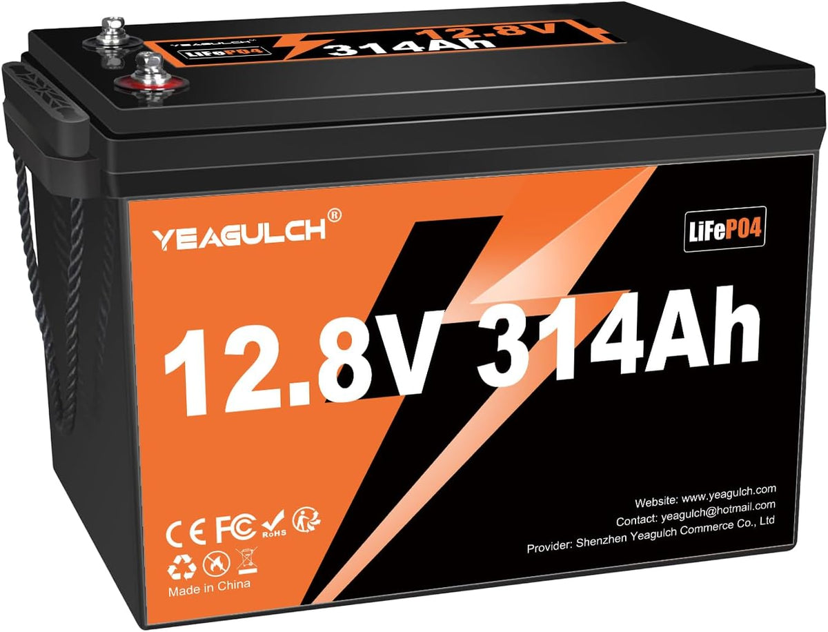 yeagulch batterie, 12 V, 314 Ah, 4019 Wh, Noir/Orange, Lithium LiFePO4 15000 Cycles