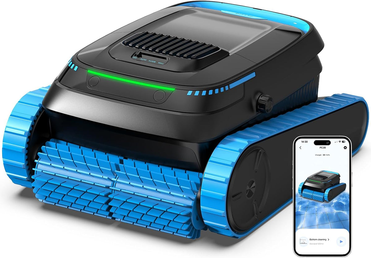 BOTLUXE Systèmes de nettoyage automatique, 18927 L, Bleu/Noir, (2026 Mise à Niveau) Robot de Piscine PC20 Sol et Paroi