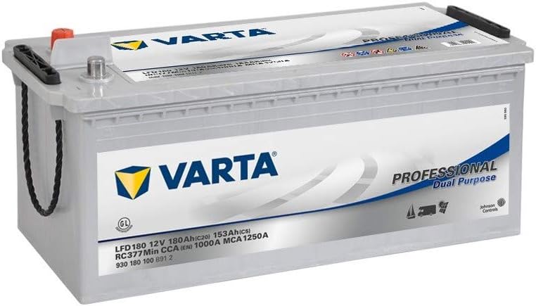 Varta Batteries de voiture, 513 x 223 x 223, 12 V, 180 Ah, Gris/Blanc, Professionnal Decharge Lente Lfd180 Batterie Bateaux
