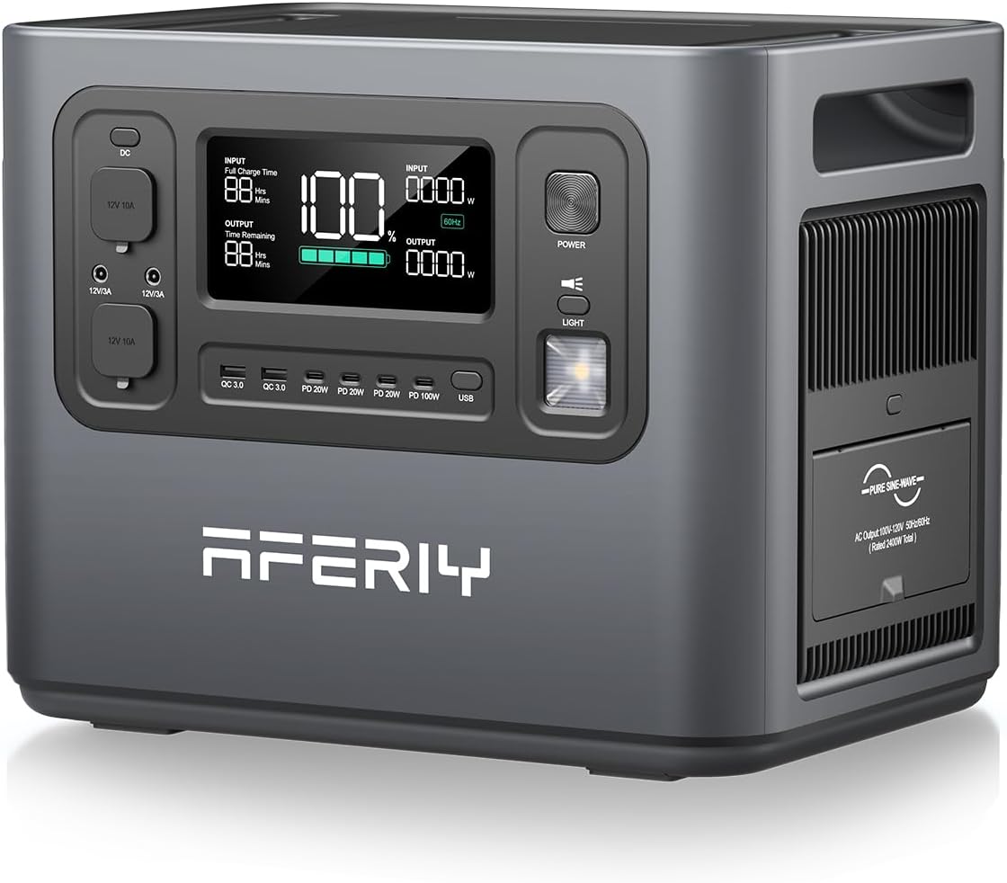 AFERIY groupe électrogène, 2400 W, 2048 Wh, 220 V, 240 V, Gris/Noir, Generateur Electrique Portable, Génerateur Électrique avec Batterie LFP