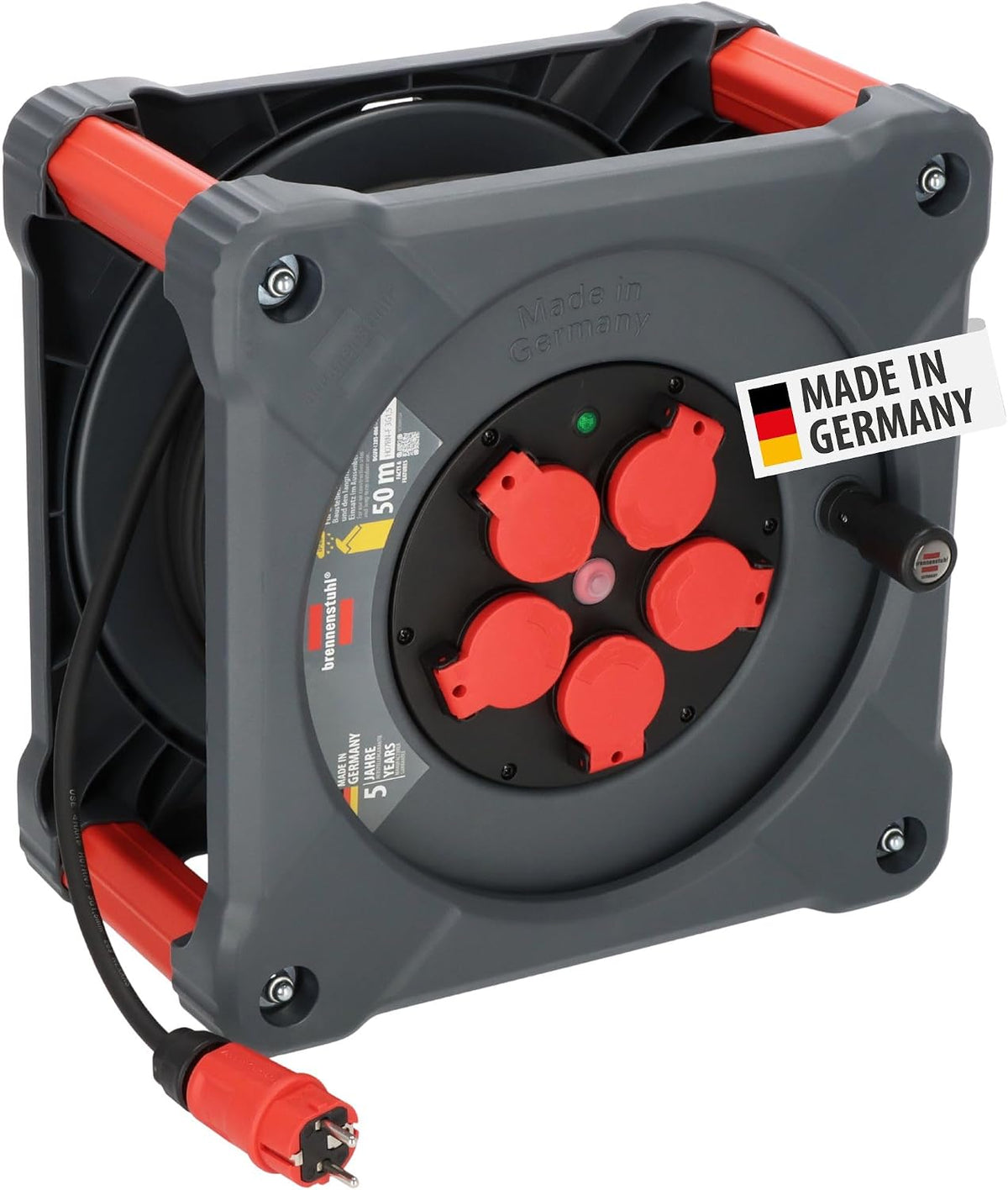 Brennenstuhl Enrouleurs de câble électrique, 50 m, Noir, Enrouleur de câble professionnel pour chantier KA 5100 5 IP44