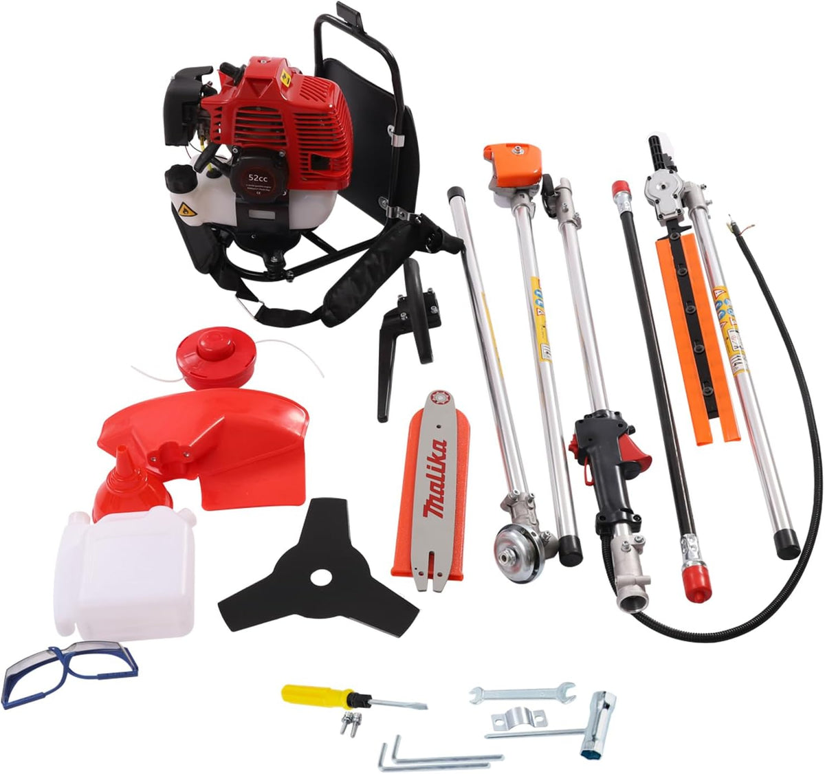 CHERIREN tondeuse à gazon, 1,7 kW (2,3 HP), alliage d'aluminium, acier au manganèse, plastique PP, rouge., Débroussailleuse à essence 52 cc 2