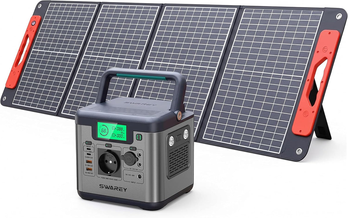 SWAREY groupe électrogène, 550 W, 100 W, 140 W, Gris/Bleu, S550 Plus Station Énergie Portable + Panneau 4 Plis Pliable Solaire