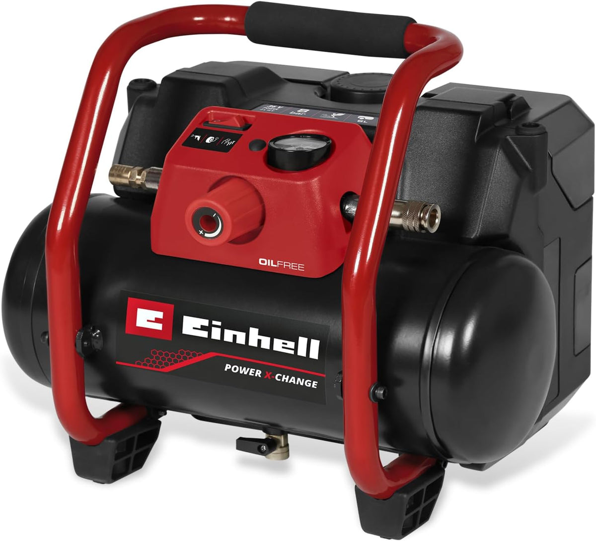 Einhell Compresseurs d'air, 36 V, 8 bar, 6 L, 150 L, Noir/Rouge, Compresseur sans fil TE-AC 36/ i OF-Solo Power X-Change (