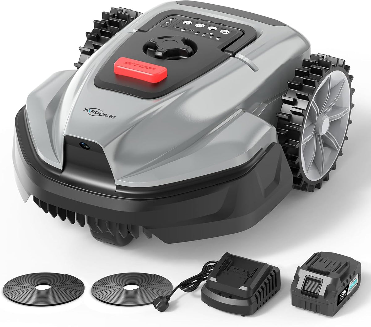 YARDCARE Tondeuses robot, 50 DB, Gris/Noir, V3 Robot Tondeuse sans câble périphérique, Navigation visuelle