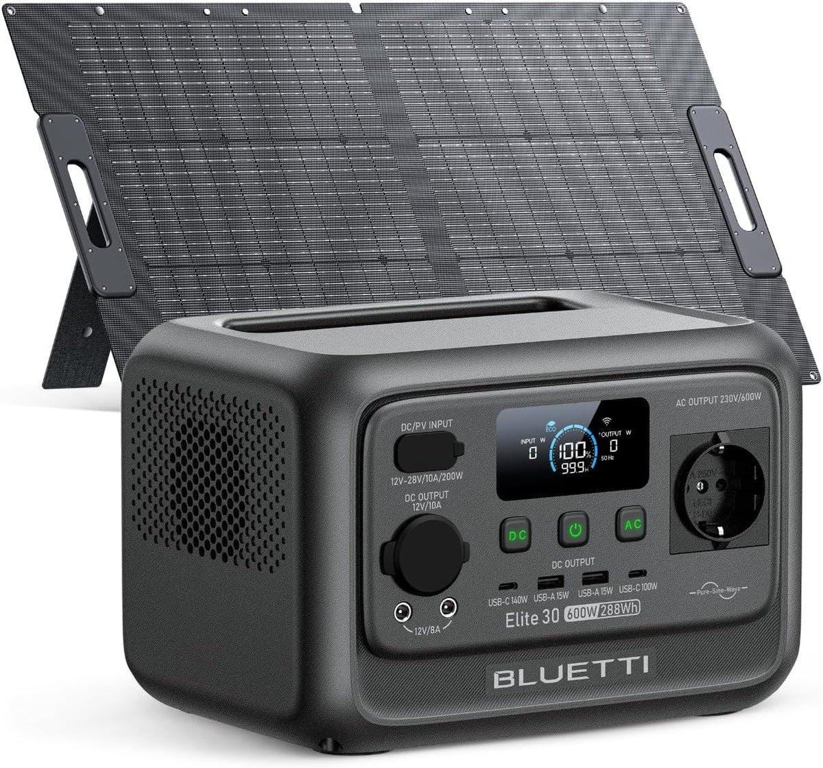 BLUETTI groupe électrogène, 100 W, 288 Wh, 600 W, Gris/Noir, Elite 30 V2 + & Générateur Électrique Portable