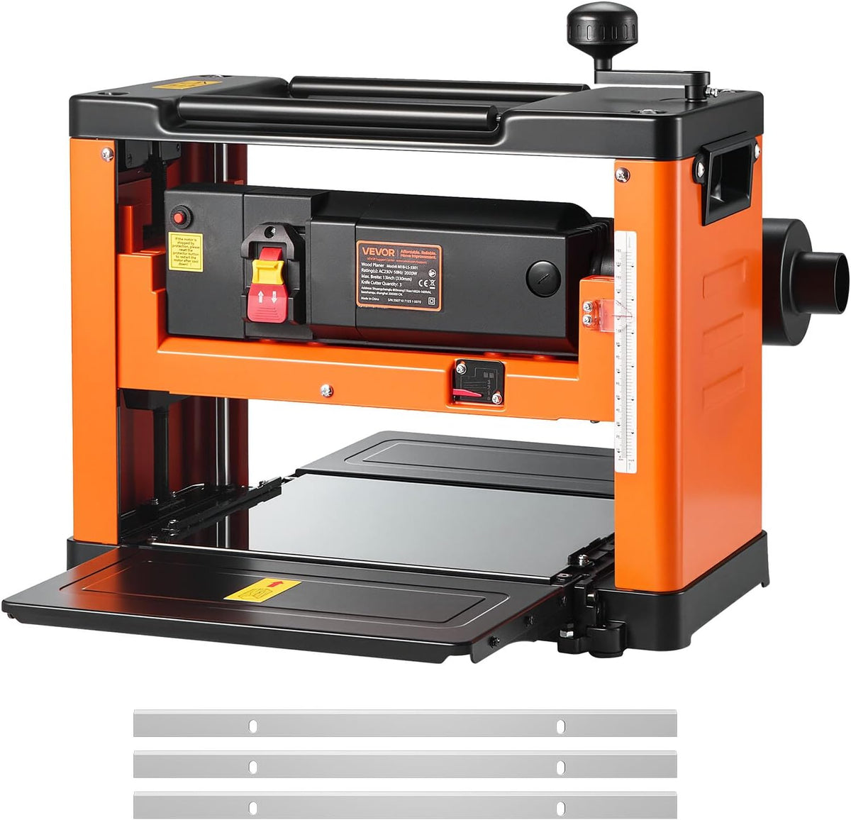 VEVOR Rabots, 2000 W, 33 cm, 23500 tr/min, Plastique + alliage d'aluminium moulé sous pression + tôle emboutie, Gris/Orange