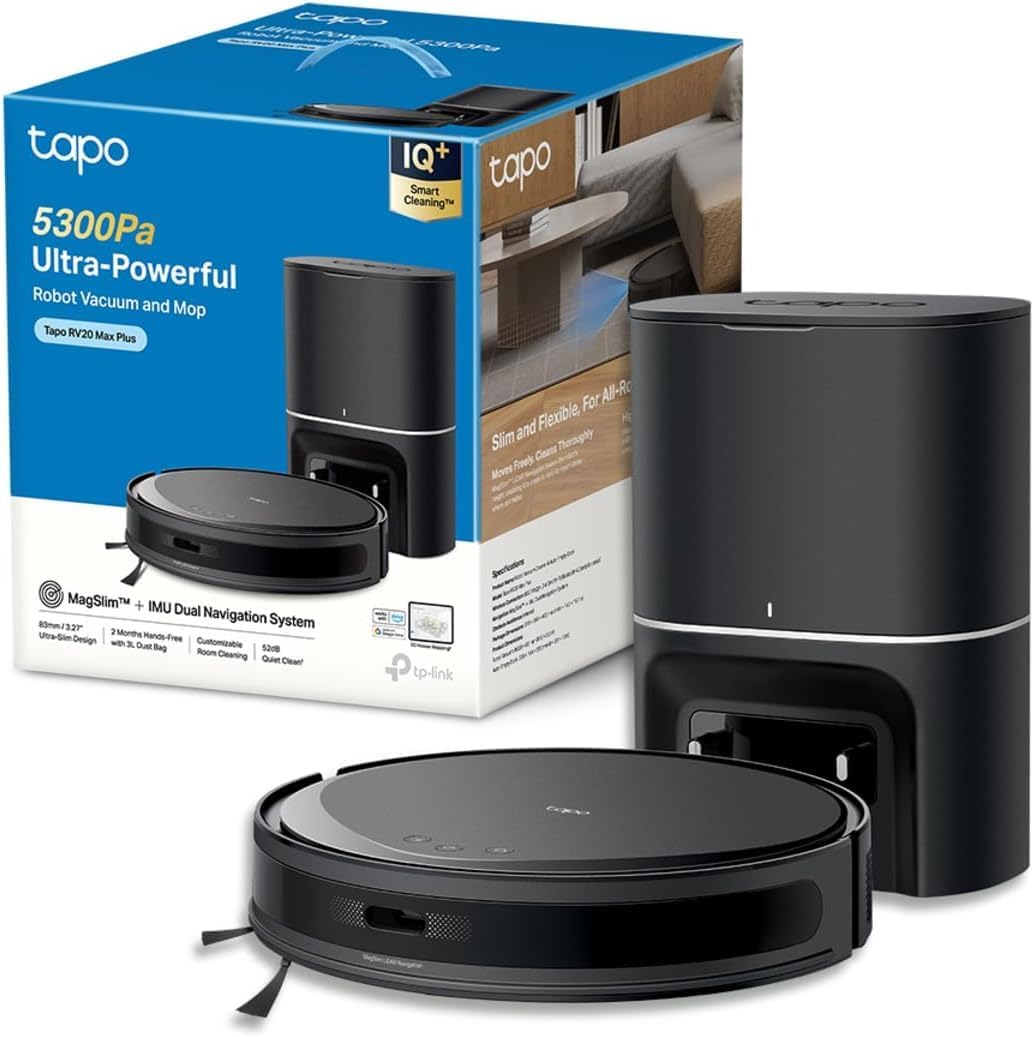 Tapo robot aspirateur, Noir/Bleu, Aspirateur Robot Laveur 2 en 1 RV20Max Plus, Vidage Automatique, Silencieux ultra fin