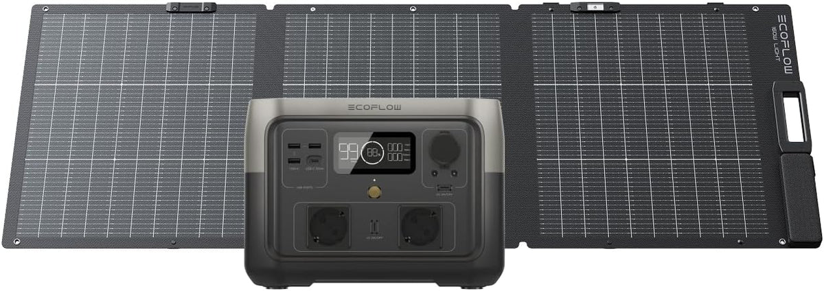 Amazon Renewed panneau solaire, 160 W, 1000 W, Noir/Gris, ECOFLOW Station électrique portable RIVER 2 MAX avec portable de ，sortie