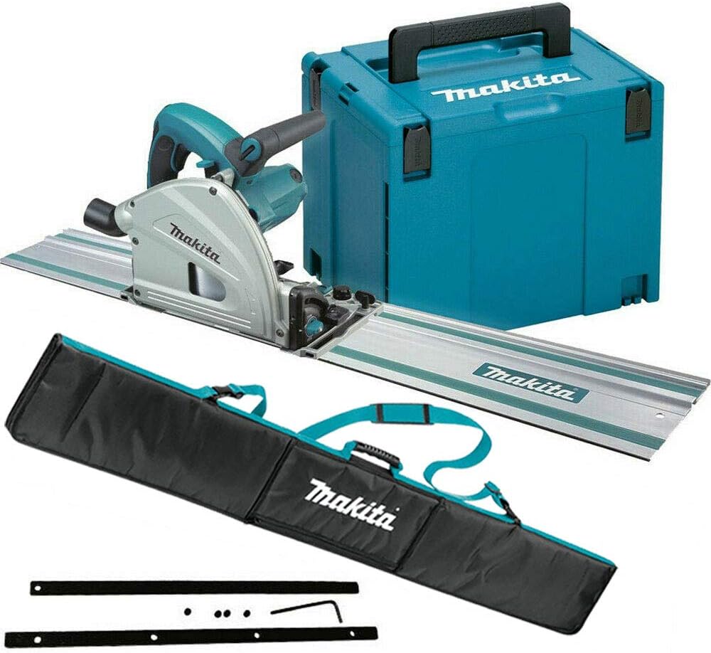 Makita Scies plongeantes, 240 V, 165 mm, 1,5 m, Bleu/Gris, Scie plongeante avec 1 rail de guidage de + étui et sac de rail - SP6000J1