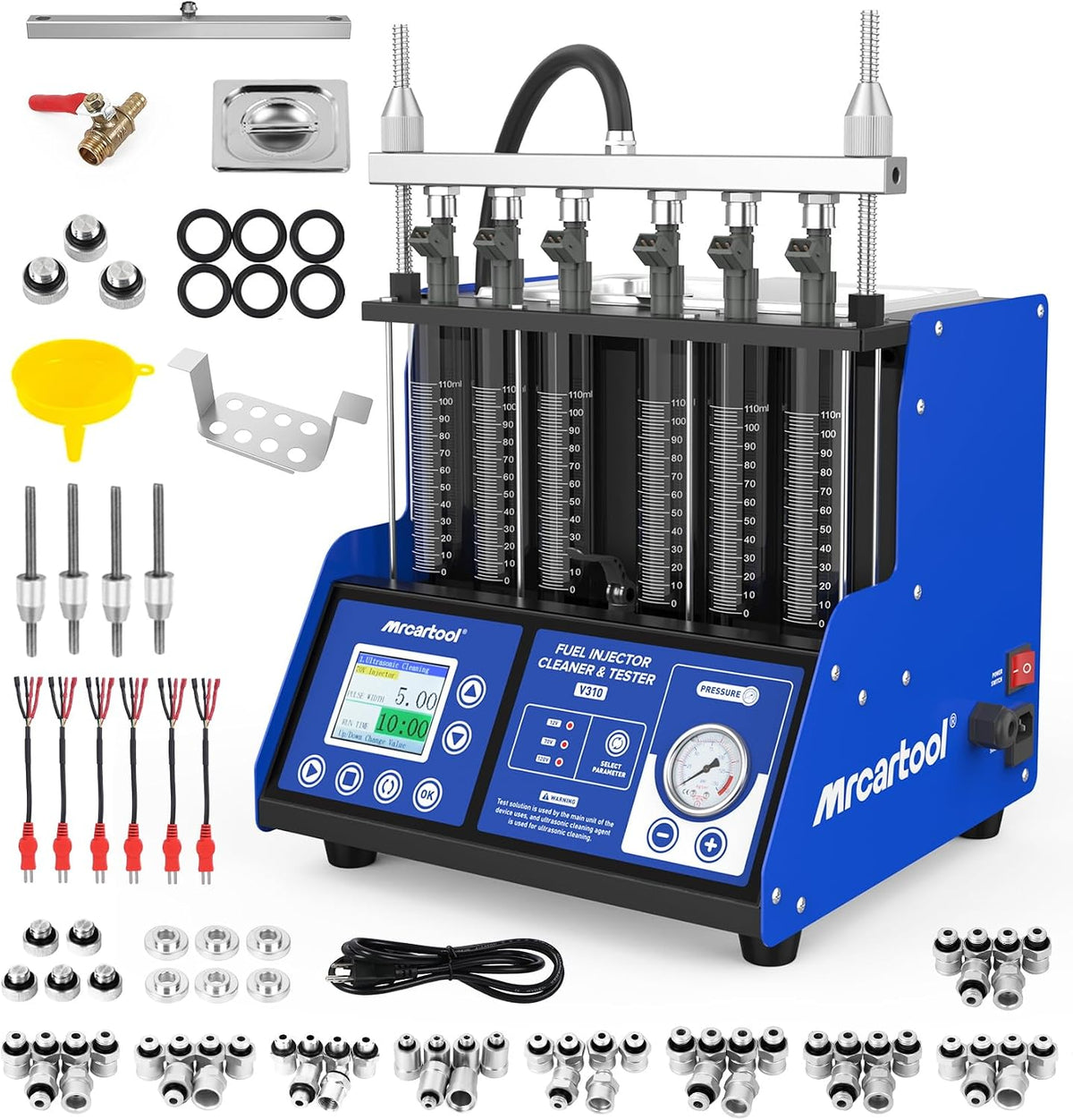 MR CARTOOL Testeurs de pression de carburant, 110 V, 220 V, Gris/Bleu, Nettoyeur-Testeur d'Injecteurs V310