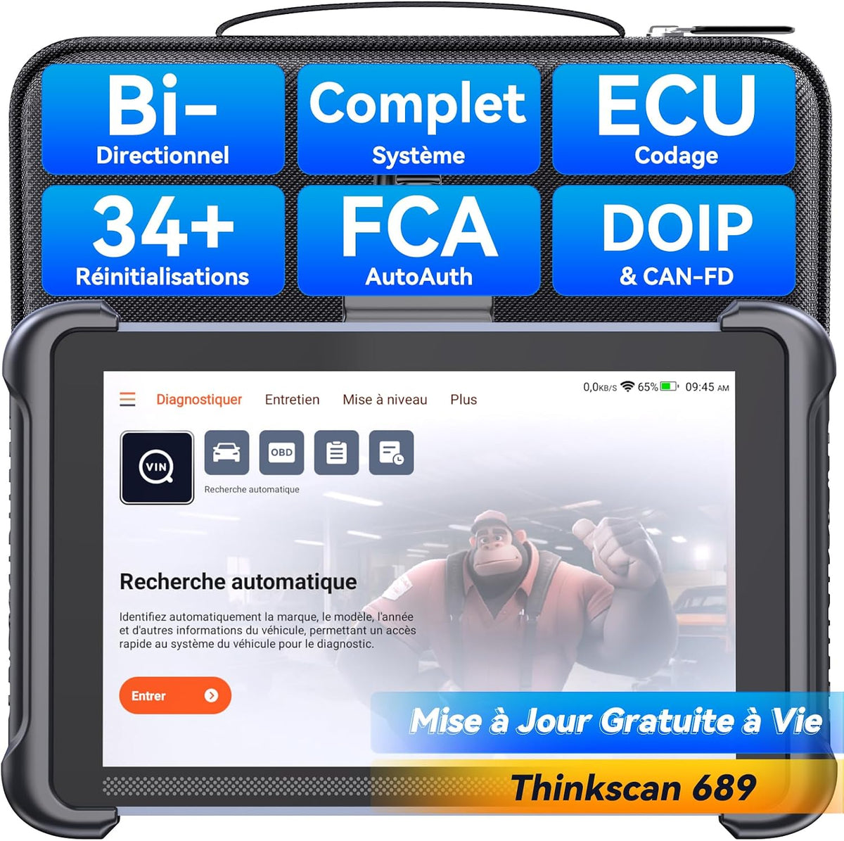 thinkcar Outils diagnostics pour système de moteur OBD-II, Bleu/Gris, ThinkScan TK689 Valise Diagnostic Auto