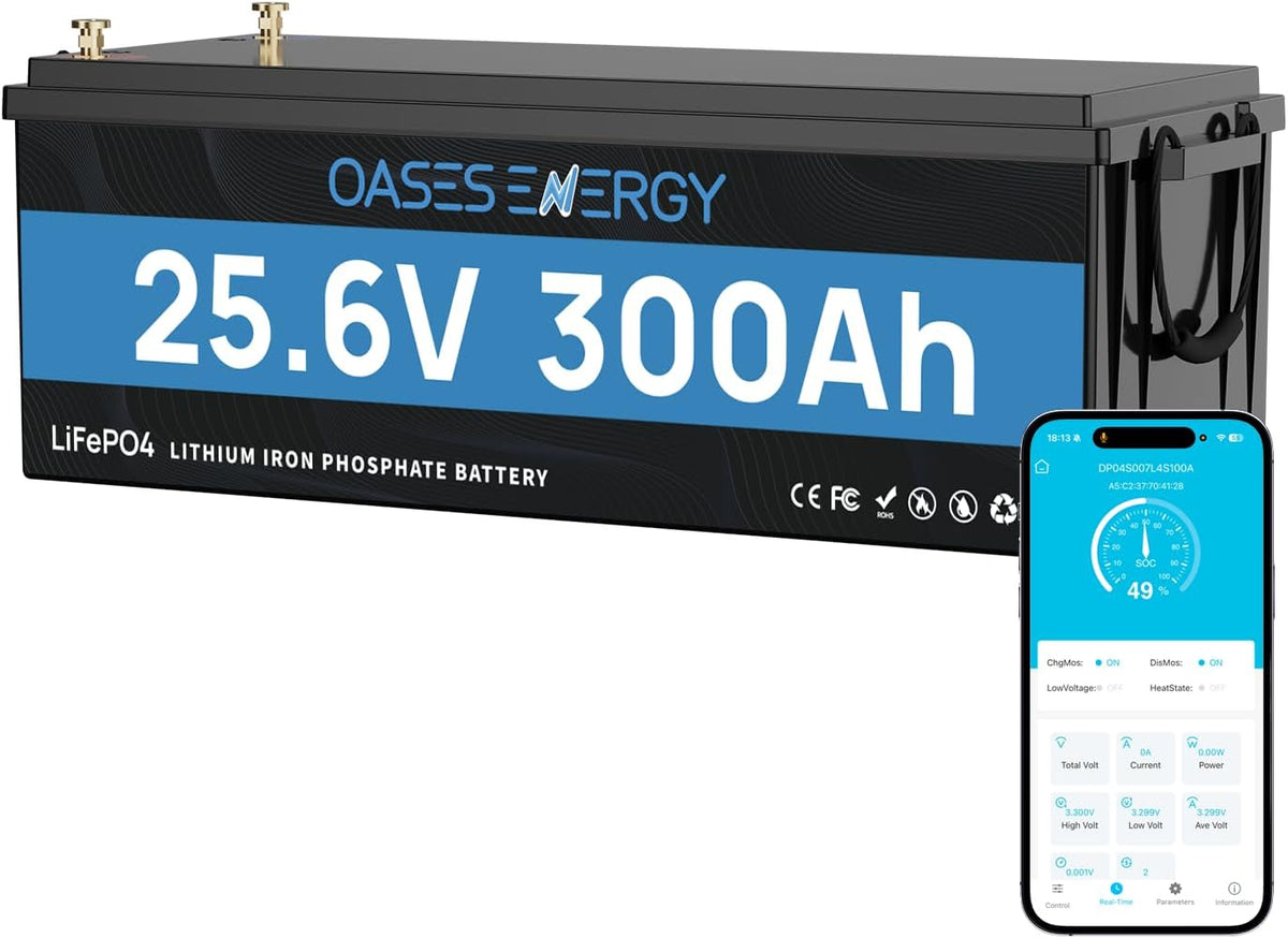 Oasesenergy batterie, 24 V, 300 Ah, 7680 Wh, Bleu/Noir, Lithium LiFePO4, LiFePO4 avec 200A Bluetooth BMS, 4000~15000 Cycles