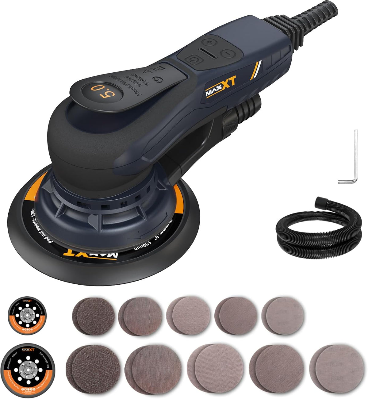 MAXXT Ponceuses à disque, 350 W, 125 mm, 10000 tr/min, Noir/Gris, Meuleuse électrique sans balais - Ponceuse orbitale 5.0 avec disques de 150
