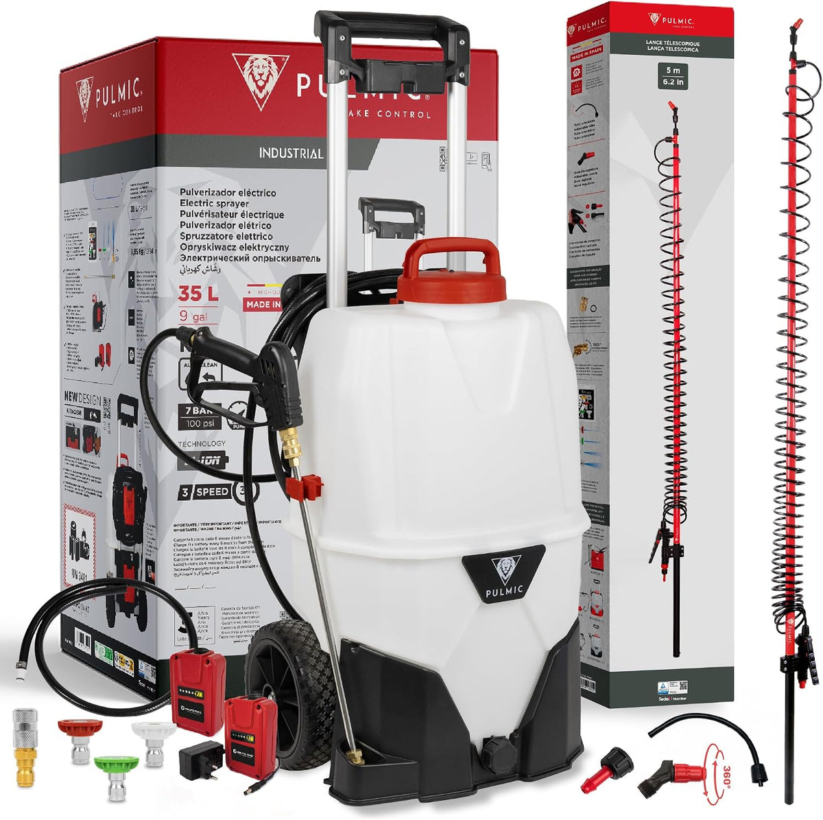PULMIC TAKE CONTROL pulvérisateur, 35 L, 5 m, 10 m, 7 Bar, 6 m, Gris/Blanc, Pulmic Électrique avec Lance Télescopique Jusqu'à