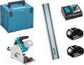 Makita Scies plongeantes, 5 Ah, Bleu/Gris, DSP 600 Scie plongeante 2 batteries et chargeur en Makpac + rail de guidage