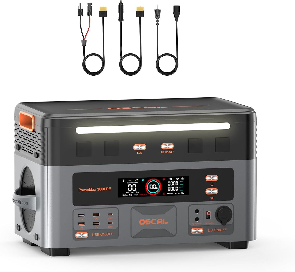 Raikon Groupes éléctrogènes, 3600 W, 2016 Wh, Gris/Noir, OSCAL PowerMax 3600PE Station d'Énergie Portable, Puissance de Sortie