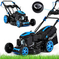 THUNDER tondeuse à gazon, 224 cm, 53 cm, 60 L, Noir/Bleu, Hexwelt HW-KS-224 à essence avec autotraction, démarrage électrique
