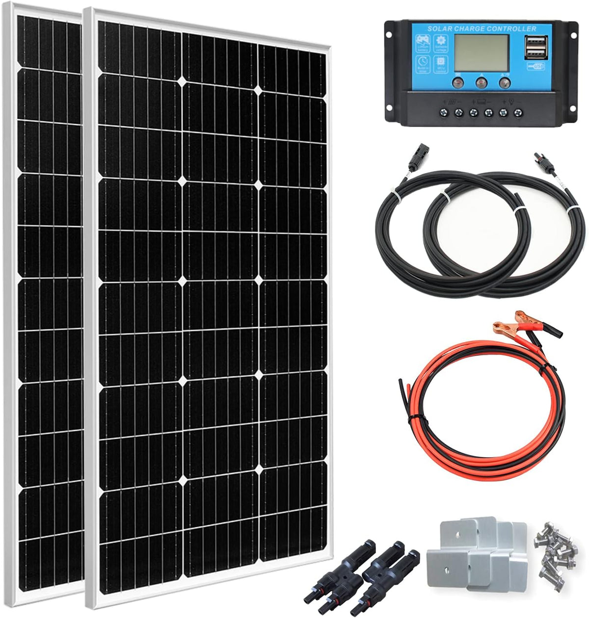 XINPUGUANG panneau solaire, 200w, 12v, 100w, 18v, Noir/Gris, Kit (2pcs ) Mono Photovoltaïque Module 20A Contrôleur de Charge pour Bateau