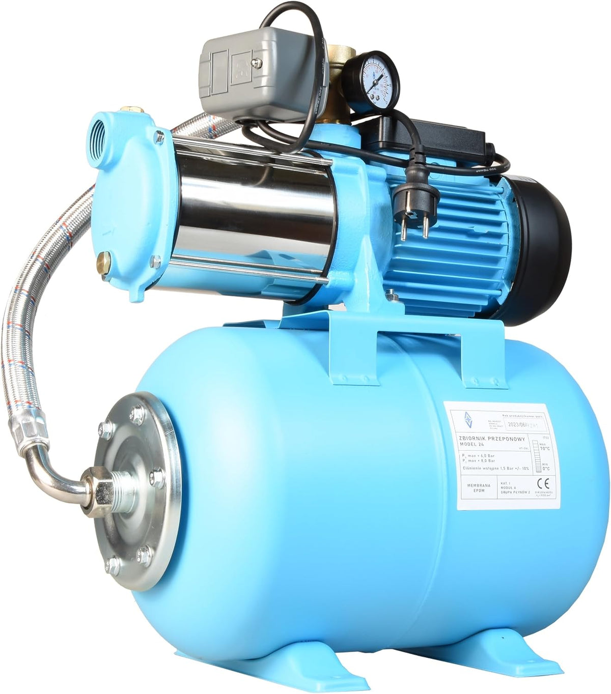 ALUVRA Pompes d'arrosage, 24 L, 1300 W, 6000 l, 55 m, 24 L, Bleu/Gris, Pompe à Eau MAX-H 1300 avec Réservoir - Pompe d'arrosage de Jardin (