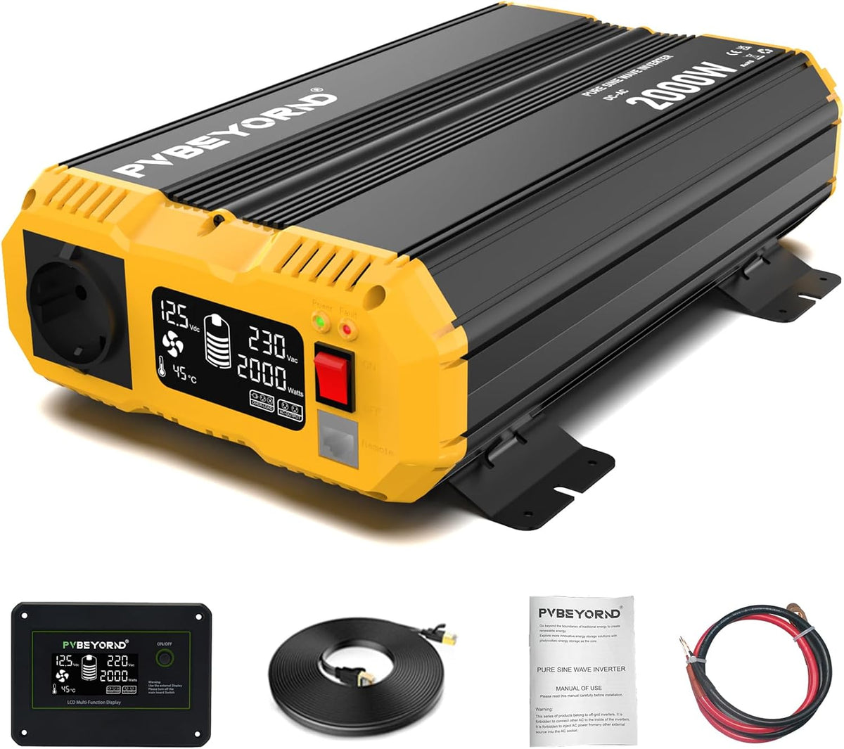 PVBEYORND convertisseur de tension, 12 V, 220 V, 230 V, 2000 W, 4000 W, Noir/Gris, Convertisseur / Pur Sinus / Convertisseur