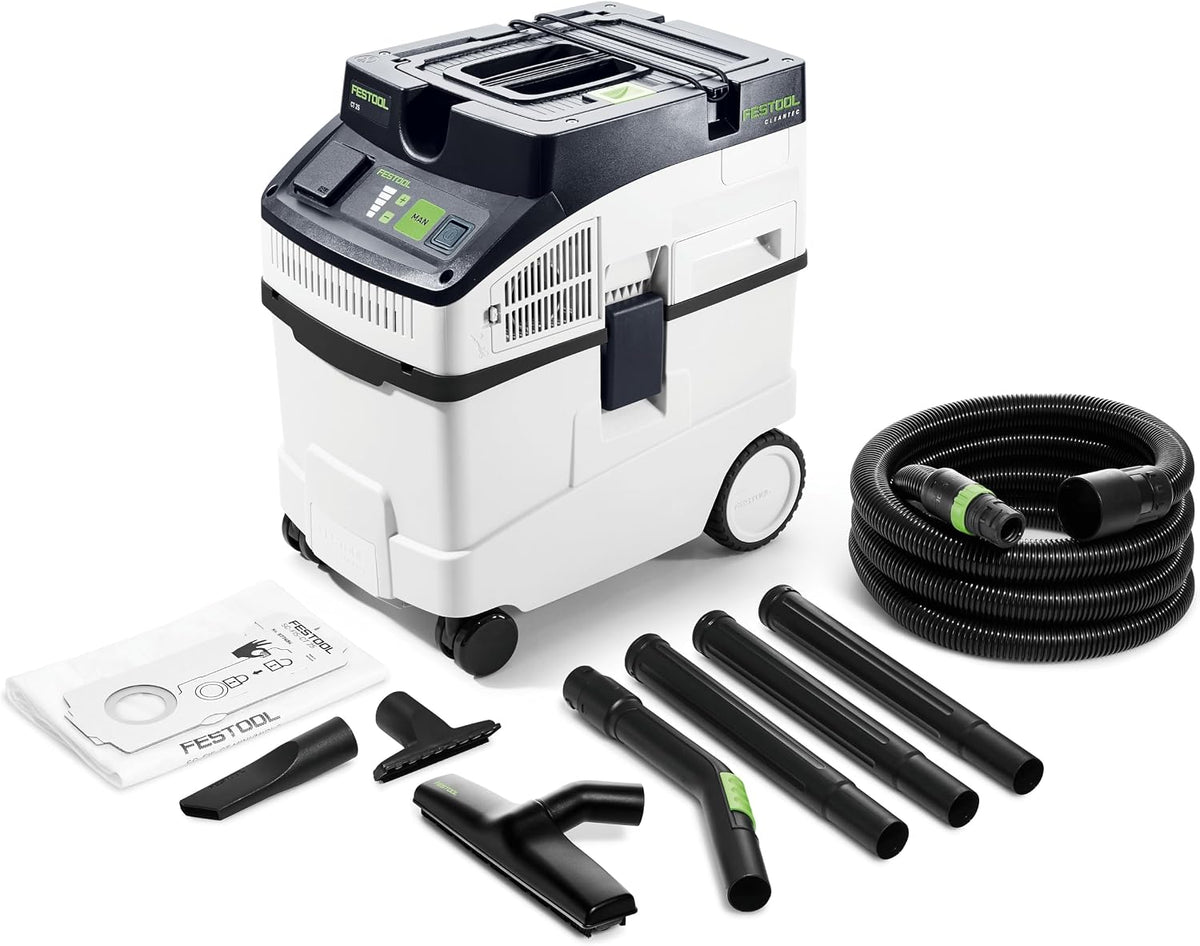 Festool aspirateur eau et poussière, 25 L, 1200 W, Blanc/Gris, CT 25 Aspirateur de Chantier Cleantec