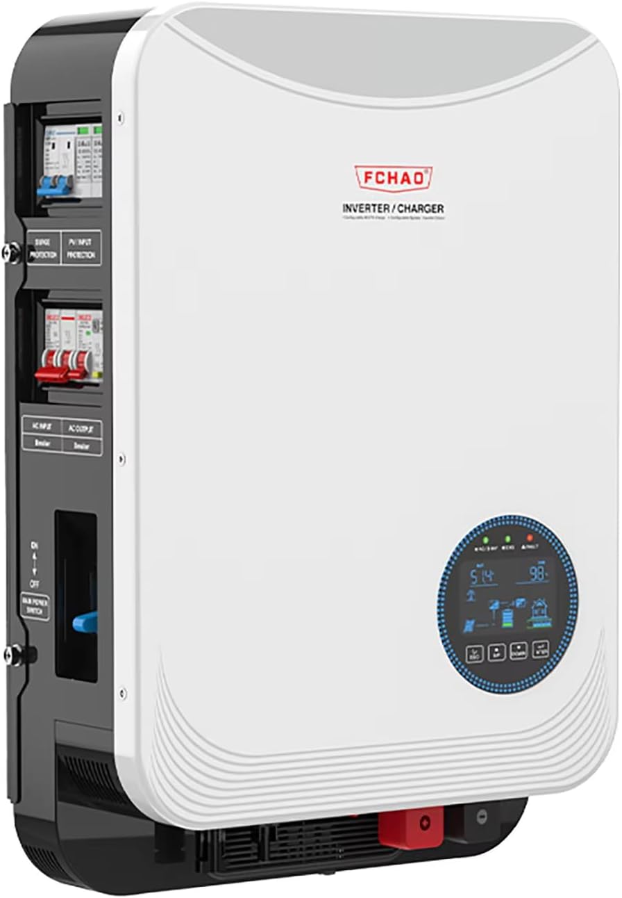 onduleur, 6200 W, 48 V, 230 V, Blanc/Gris, Solaire Hybride, MPPT 100A, Onde Sinusoïdale Pure, Compatible LiFePo4