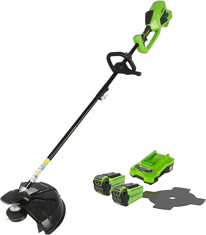 Greenworks débroussailleuse, 40 cm, 2 mm, 25 cm, 40 V, Blanc/Vert, à Batterie avec Moteur Sans Balai, Hauteur Réglable