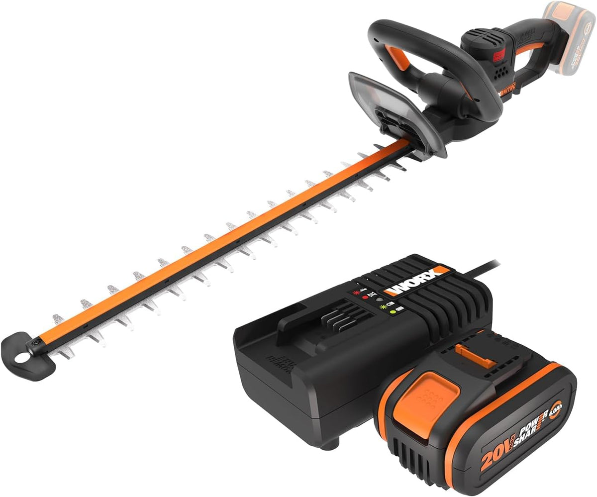 WORX Taille-haies, 20 V, 4 Ah, 56 cm, 27 mm, Noir/Blanc, Pack Nitro sans Fil WG263E.9 + Kit Batterie, Chargeur Rapide